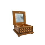 Vintage Handcrafted Parquetry Inlay Jewelry Box with Mirror