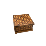 Vintage Handcrafted Parquetry Inlay Jewelry Box with Mirror